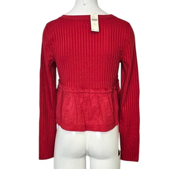 Anthropologie Pilcro Long-Sleeve Scoop-Neck Babydoll Top, Tie Front, Red, XS - Picture 3 of 9